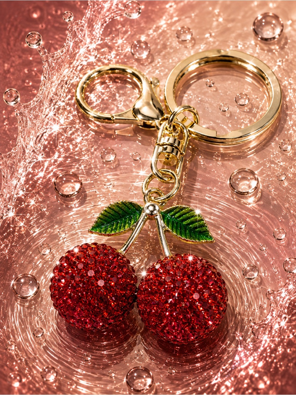 🍒 Sparkling Crystal Cherry Keychain Bag Charm!